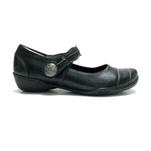Taos Womens Size 7.5 Leather‎ Black Mary Janes Strap Slip On Shoes